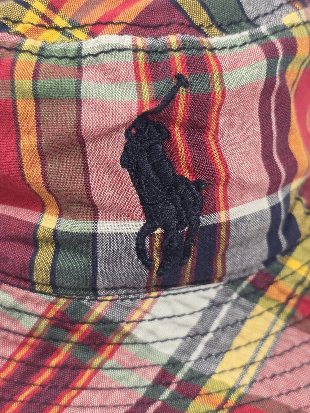 Polo Ralph Lauren Reversible Madras Plaid Bucket Hat Youth S/M Pony Logo Preppy